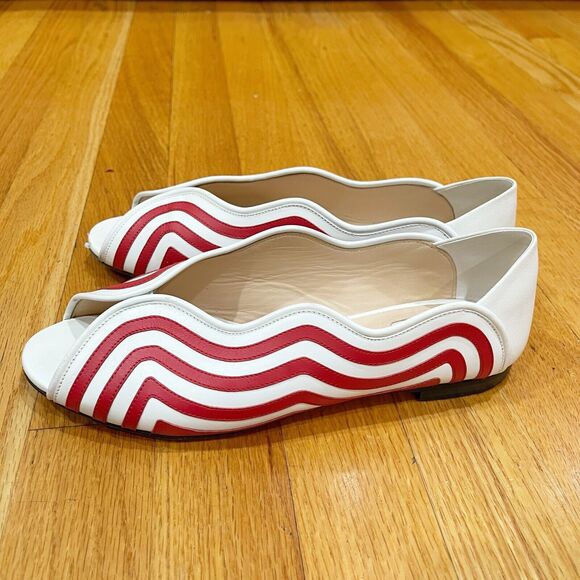 Fendi Peep Toe Summer Flats Womens Size 7.5 Red Leather Wave READ DESCRIPTION - Picture 7 of 15